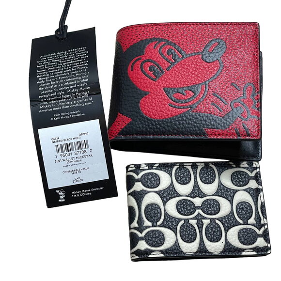 Coach Disney Mickey Mouse X Keith Haring 3 In 1 Wallet Red Black - Picture 12 of 12